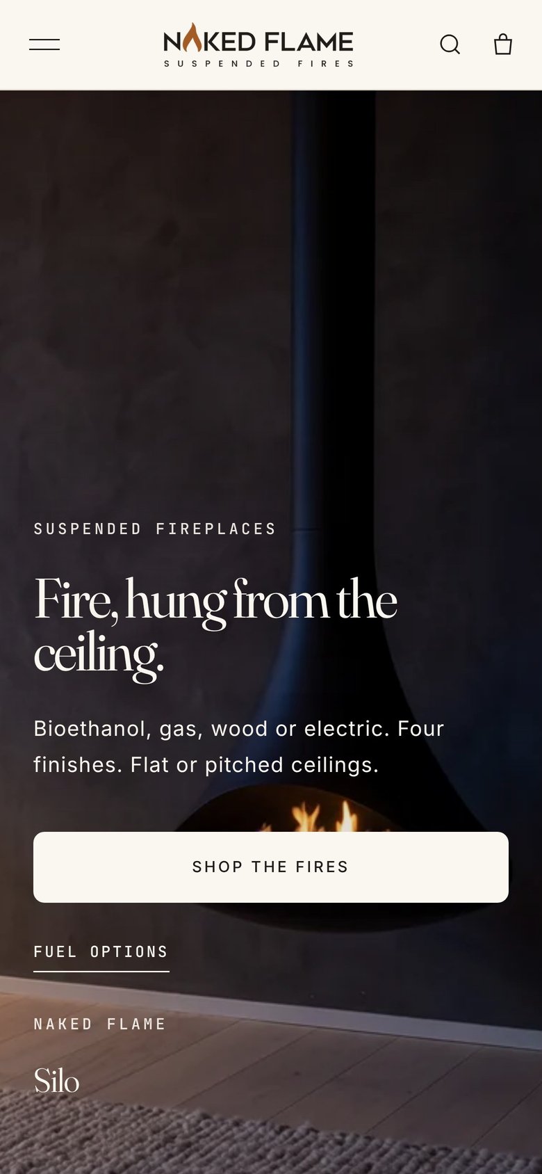 Naked Flame homepage on a phone