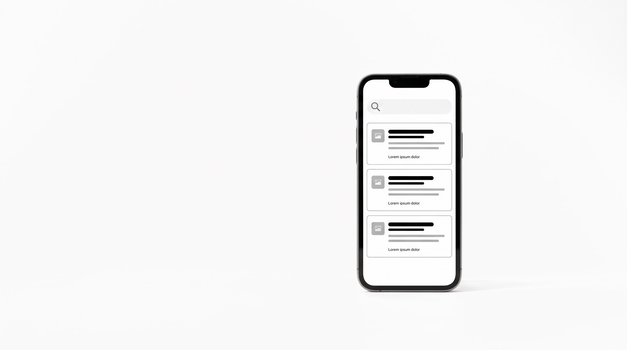 A phone showing a list of search results under a search bar.
