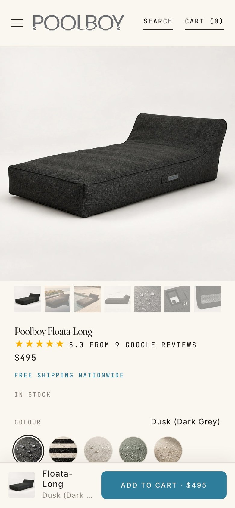 Floata-Long product page on a phone