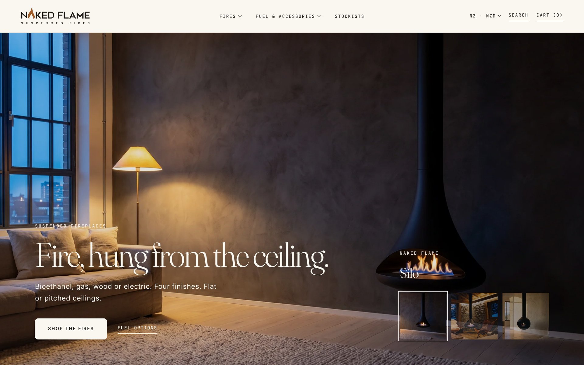 Naked Flame Suspended Fires homepage